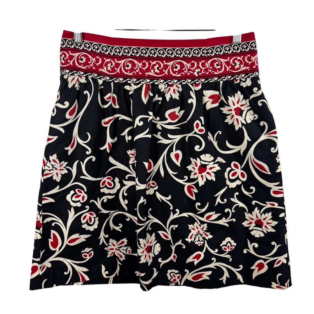 Laundry by Shelli Segal Skirt 8 Black Red Floral Cotton Knee-Length Boho
